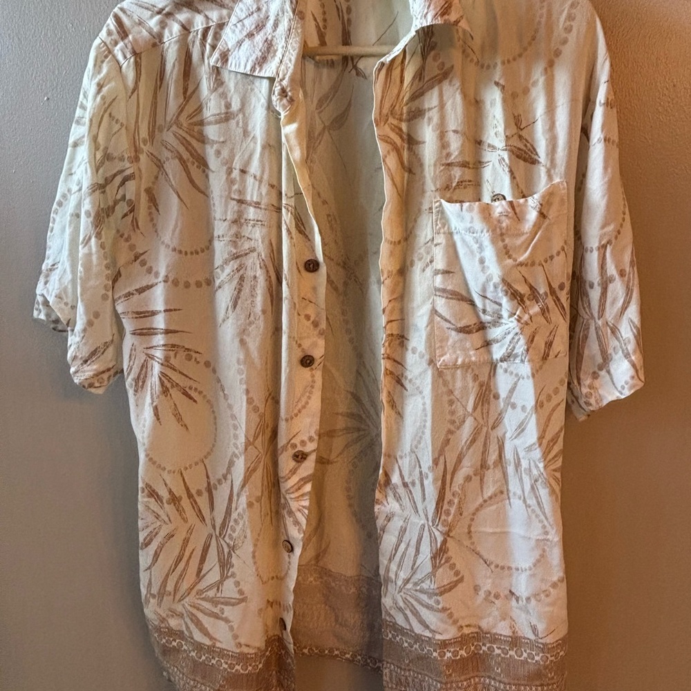 Puritan Cream and Brown Leaf Print Shirt